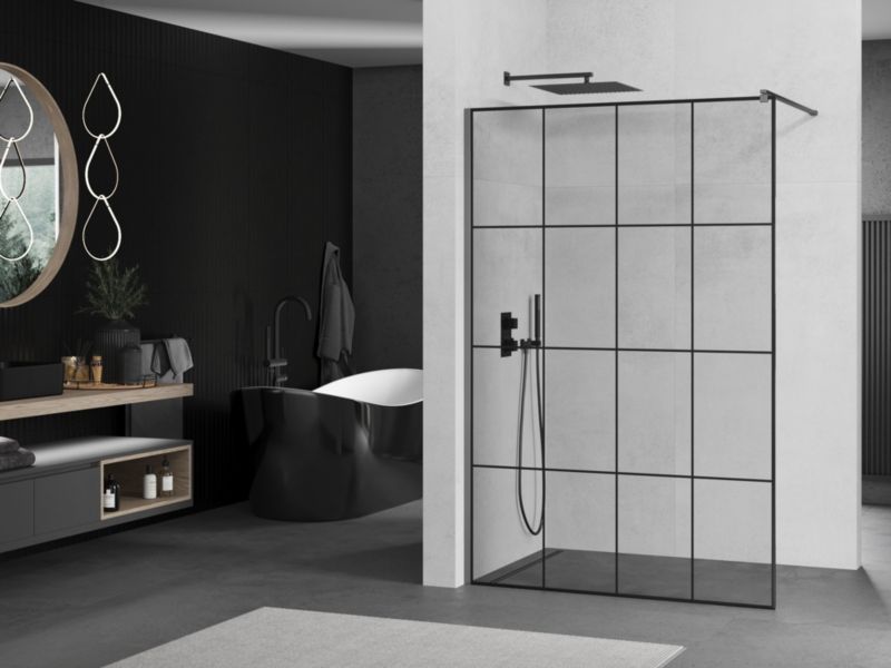 Ścianka prysznicowa walk-in Mexen Kioto czarny wzór 150 x 200 cm 1 szt.