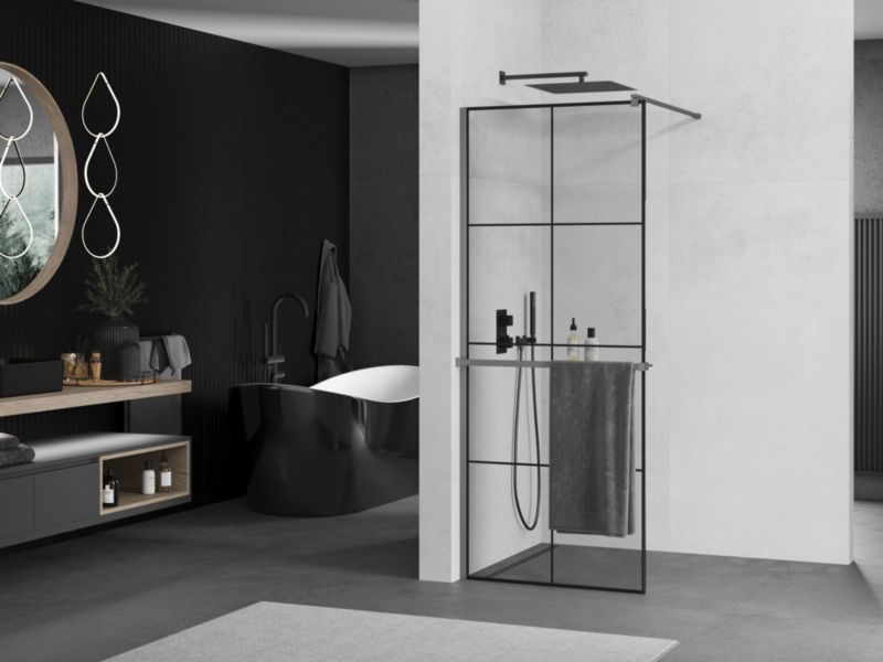 Ścianka prysznicowa walk-in Mexen Kioto+ czarny wzór 90x200 cm 1 szt.