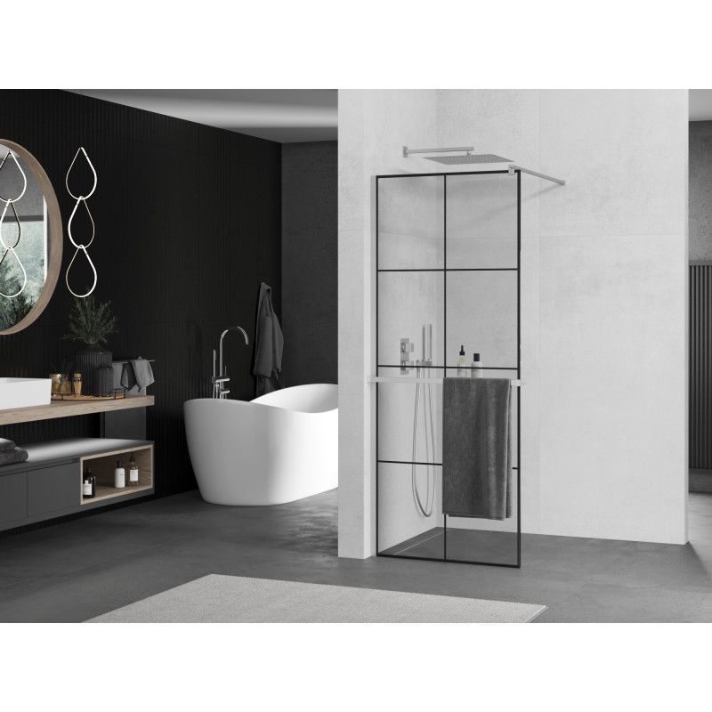 Ścianka prysznicowa walk-in Mexen Kioto+ czarny wzór 90x200 cm 800-090-121-01-77 1 szt.