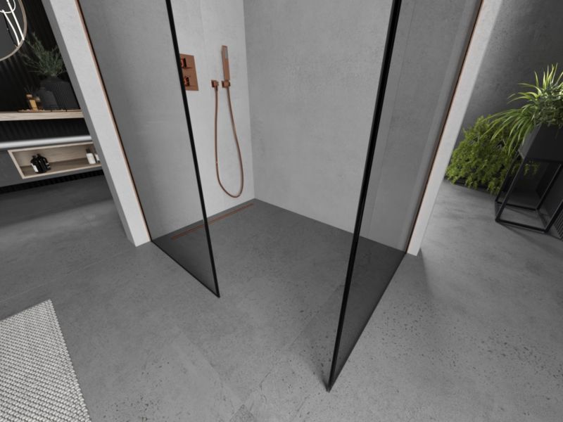 Ścianka prysznicowa walk-in Mexen Kioto czarny wzór/miedź szczotkowana 120x90 cm 1 szt.