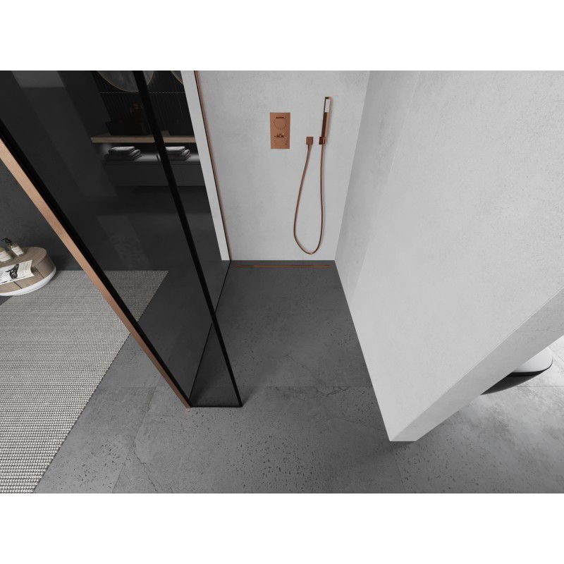 Ścianka prysznicowa walk-in Mexen Kioto czarny wzór/miedź szczotkowana 90x30 cm 2 szt.