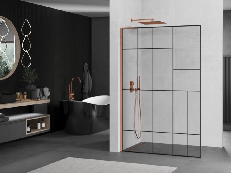 Ścianka prysznicowa walk-in Mexen Kioto czarny wzór różowe złoto 110 x 200 cm 800-110-103-60-78 1 szt.