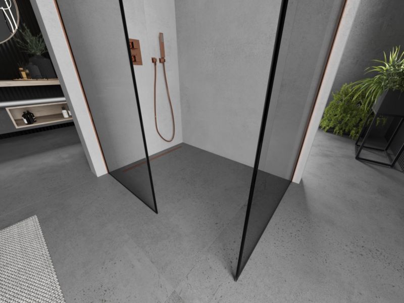 Ścianka prysznicowa walk-in Mexen Kioto czarny wzór różowe złoto 150x110 cm 1 szt.