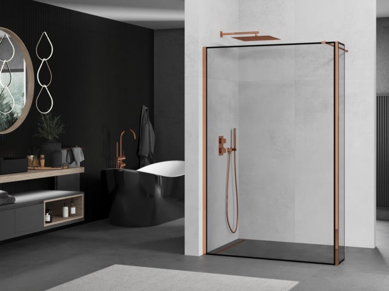 Ścianka prysznicowa walk-in Mexen Kioto czarny wzór różowe złoto 90 x 40 cm 800-090-212-60-70-040 1 szt.