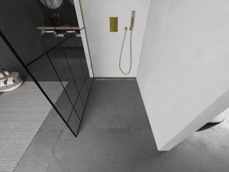 Ścianka prysznicowa Walk-in Mexen Kioto czarny wzór/złoty 110x200 cm 1 szt.