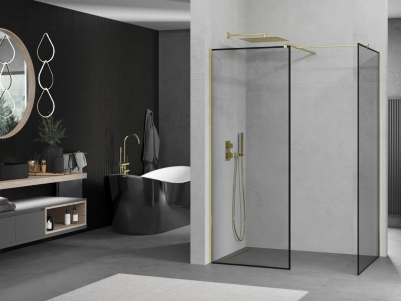 Ścianka prysznicowa walk-in Mexen Kioto czarny wzór złoty 110x70 1 szt.