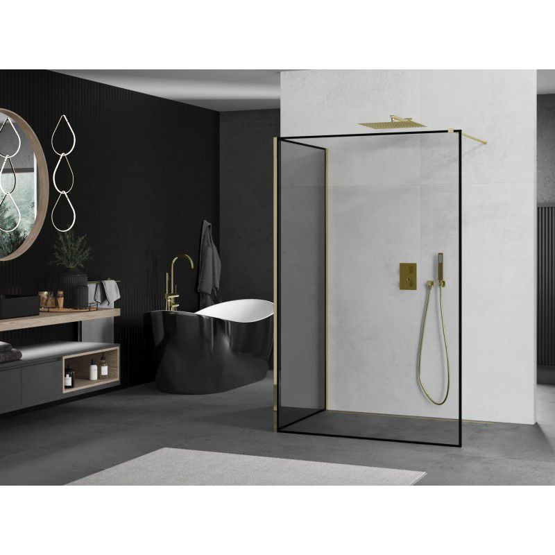 Ścianka prysznicowa walk-in Mexen Kioto czarny wzór złoty 110x80 cm 1 szt.
