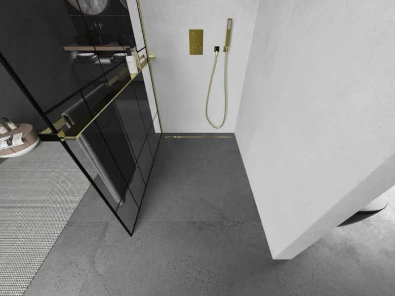 Ścianka prysznicowa Walk-in Mexen Kioto+ czarny wzór/złoty 130 x 200 cm 1 szt.
