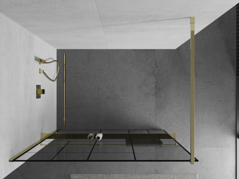 Ścianka prysznicowa Walk-in Mexen Kioto+ czarny wzór/złoty 130 x 200 cm 1 szt.