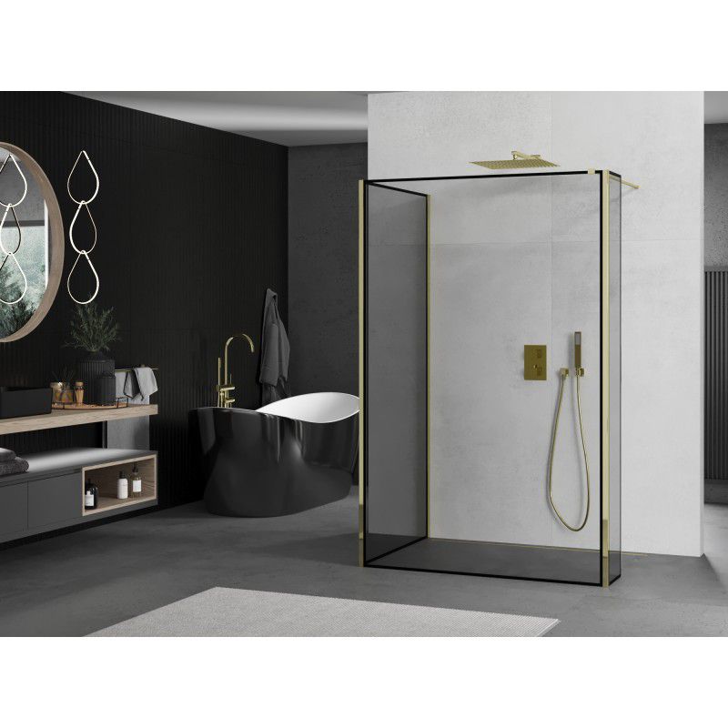Ścianka prysznicowa Walk-in Mexen Kioto czarny wzór złoty 140x110x40 1 szt.