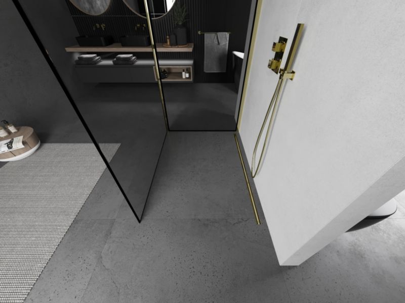Ścianka prysznicowa walk-in Mexen Kioto czarny wzór/złoty 140x70 cm 1 szt.