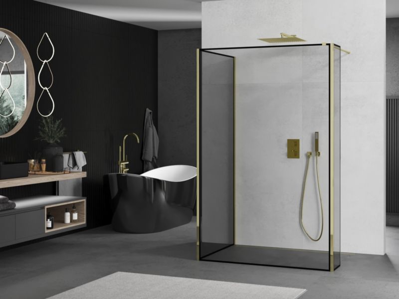 Ścianka prysznicowa walk-in Mexen Kioto czarny wzór złoty 90x80x30 cm 1 szt.