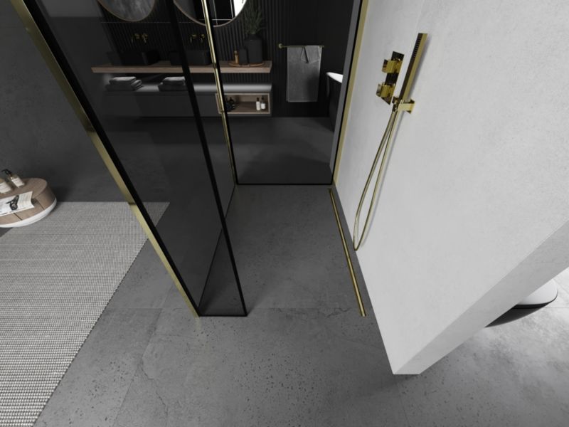 Ścianka prysznicowa walk-in Mexen Kioto czarny wzór złoty 90x80x30 cm 1 szt.