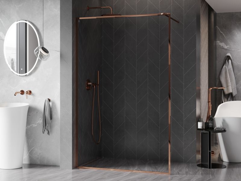Ścianka prysznicowa walk-in Mexen Kioto-F różowe złoto 125x202 cm 1 szt.