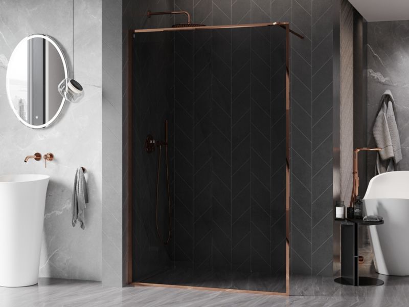 Ścianka prysznicowa walk-in Mexen Kioto-F różowe złoto 140x202 cm  800-140-104-60-401 szt.