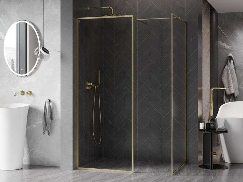 Ścianka prysznicowa walk-in Mexen Kioto-F złota 130x80 cm 1 szt.