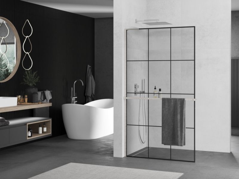 Ścianka prysznicowa walk-in Mexen Kioto+ L czarny wzór 110x200 1 szt.