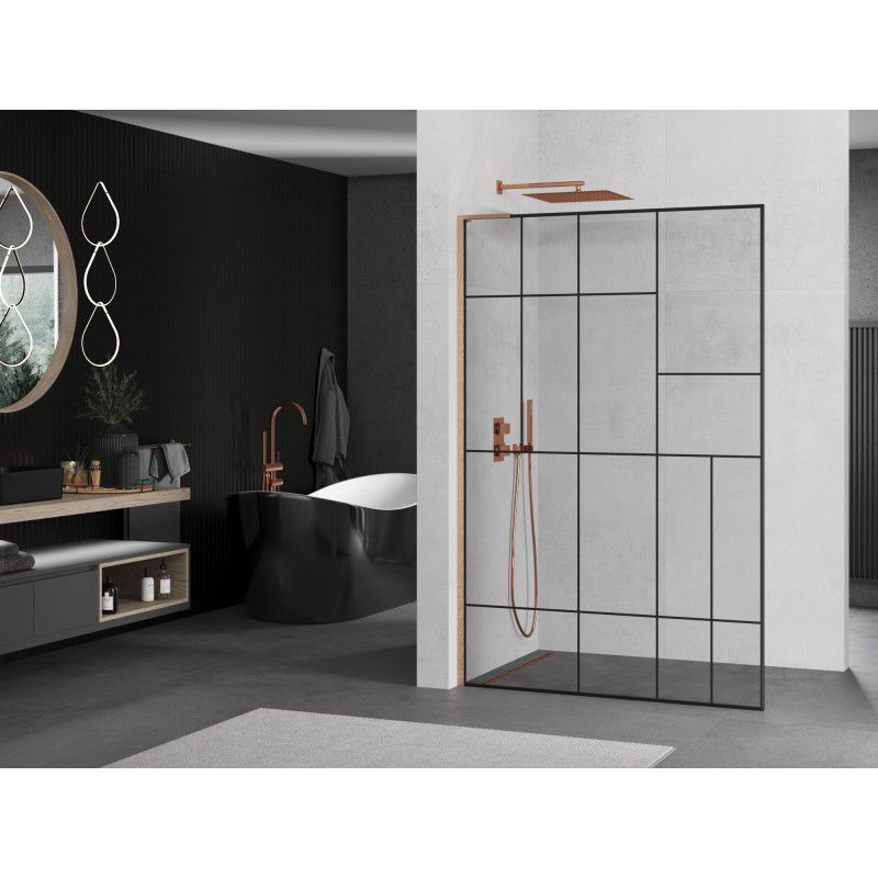 Ścianka prysznicowa walk-in Mexen Kioto L czarny wzór 110x200 cm 1 szt.