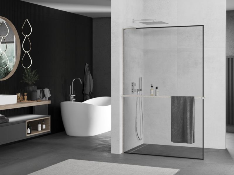 Ścianka prysznicowa walk-in Mexen Kioto+ L czarny wzór 120x200 1 szt.