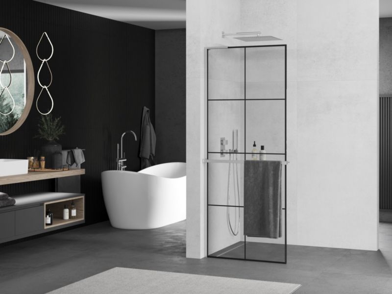 Ścianka prysznicowa Walk-in Mexen Kioto+ L czarny wzór 70x200 cm 1 szt.