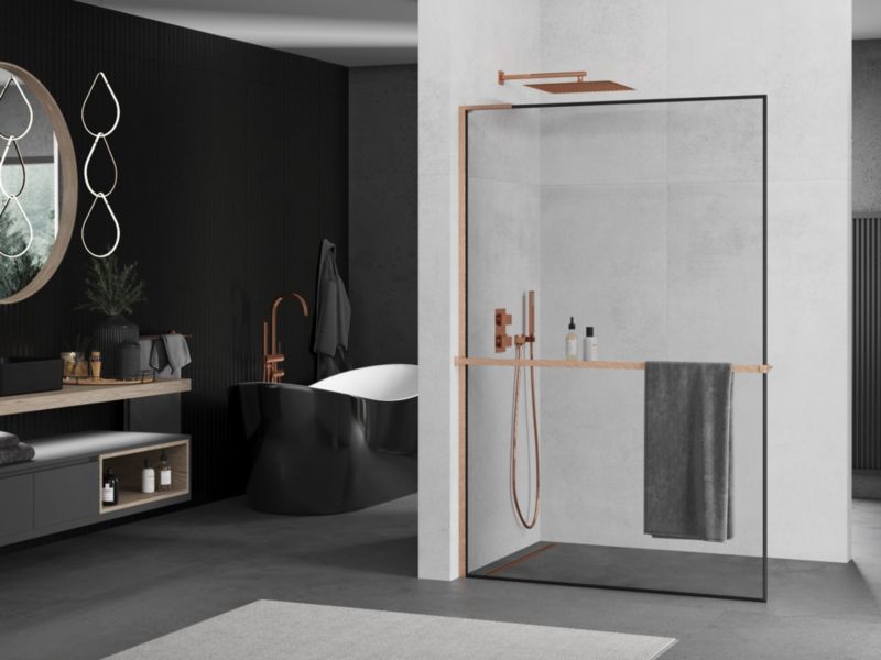 Ścianka prysznicowa walk-in Mexen Kioto+ L czarny wzór 80x200 cm  800-080-123-65-701 szt.