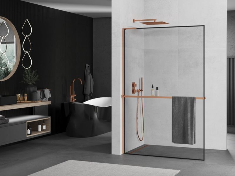 Ścianka prysznicowa walk-in Mexen Kioto+ L czarny wzór 90x200 cm  800-090-123-60-701 szt.
