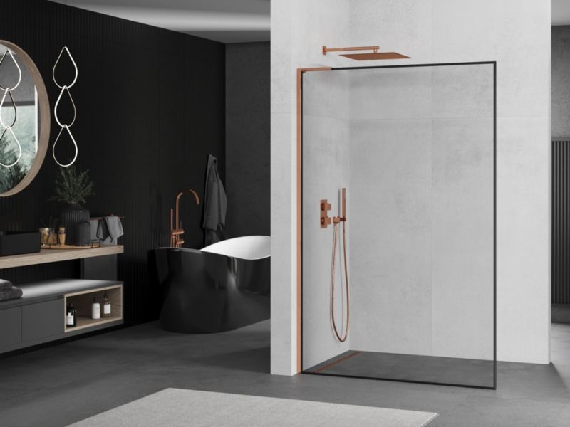 Ścianka prysznicowa walk-in Mexen Kioto L czarny wzór różowe złoto 90x200 cm 1 szt.