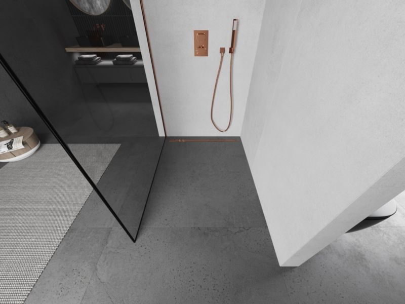 Ścianka prysznicowa walk-in Mexen Kioto L czarny wzór różowe złoto 90x200 cm 1 szt.
