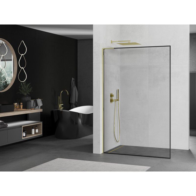Ścianka prysznicowa walk-in Mexen Kioto L czarny wzór złoty 60x200 cm 800-060-103-50-70 1 szt.