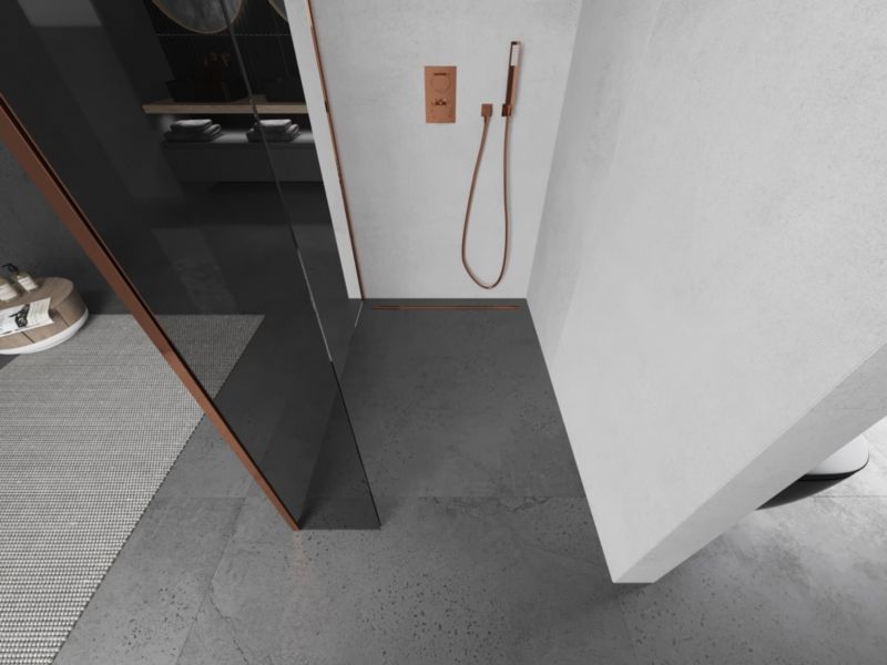 Ścianka prysznicowa walk-in Mexen Kioto różowe złoto 115x30 cm 2 szt.