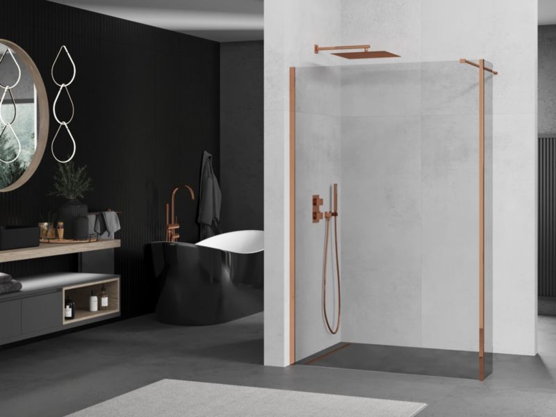 Ścianka prysznicowa walk-in Mexen Kioto różowe złoto 130x40 cm 1 szt.