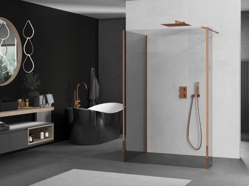 Ścianka prysznicowa walk-in Mexen Kioto różowe złoto 140x85x30 1 szt.