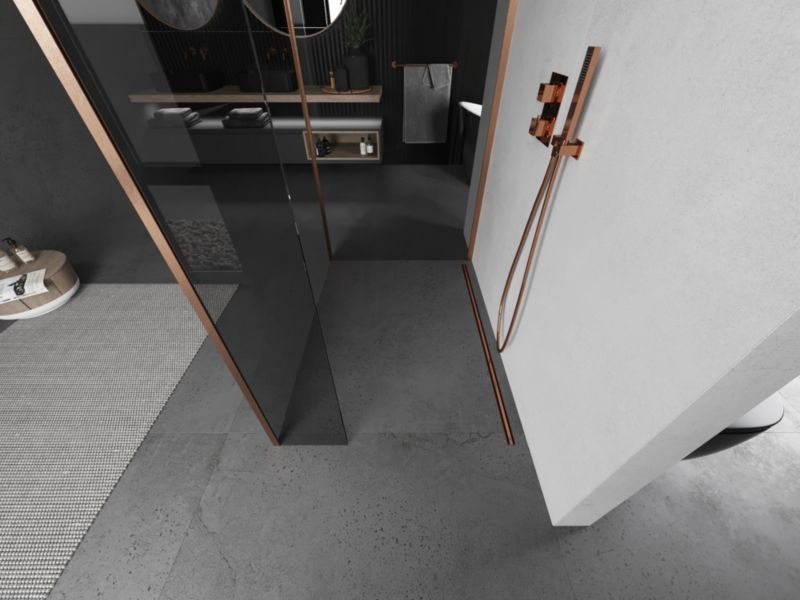 Ścianka prysznicowa walk-in Mexen Kioto transparent miedź szczotkowana 135x90x40 cm 1 szt.