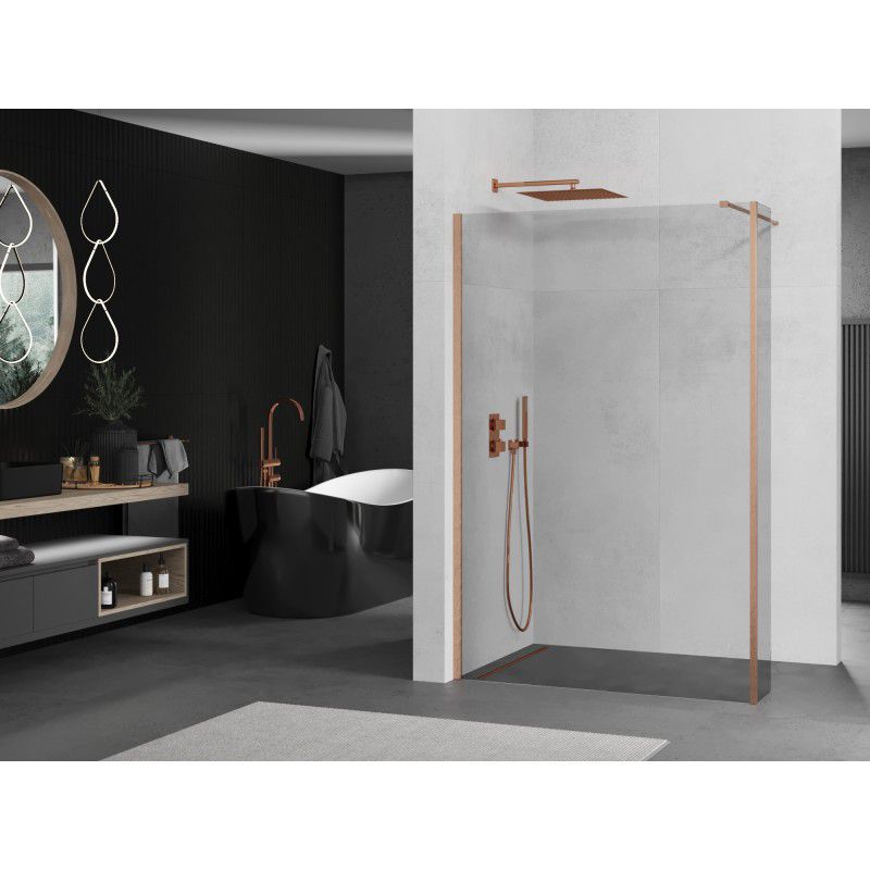 Ścianka prysznicowa walk-in Mexen Kioto transparent miedź szczotkowana 180x30 cm 1 szt.