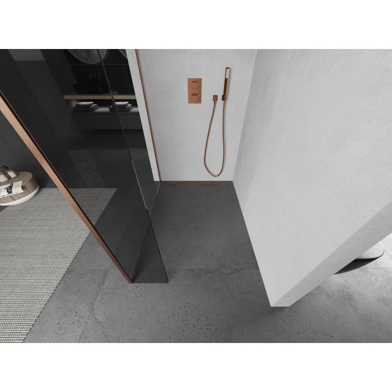 Ścianka prysznicowa walk-in Mexen Kioto transparent miedź szczotkowana 180x30 cm 1 szt.