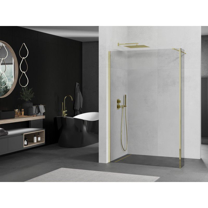 Ścianka prysznicowa walk-in Mexen Kioto transparentna złota 150x40 cm 1 szt.