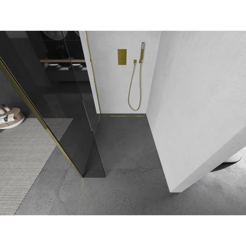 Ścianka prysznicowa walk-in Mexen Kioto transparentna złota 150x40 cm 1 szt.