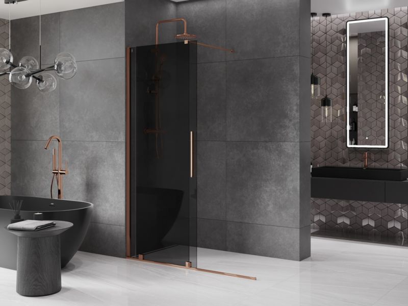 Ścianka prysznicowa walk-in Mexen Velar grafit różowe złoto 160x200 cm 1 szt.