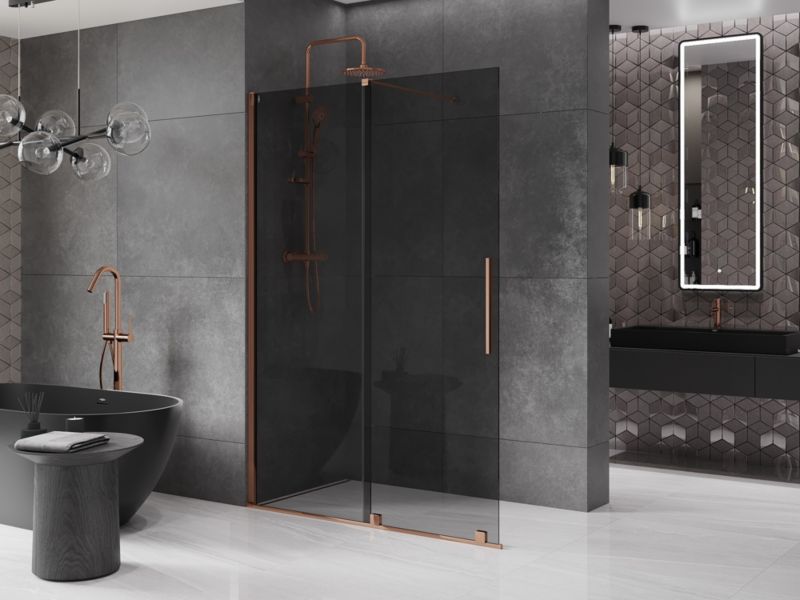 Ścianka prysznicowa walk-in Mexen Velar grafit różowe złoto 160x200 cm 871-160-000-43-60 1 szt.