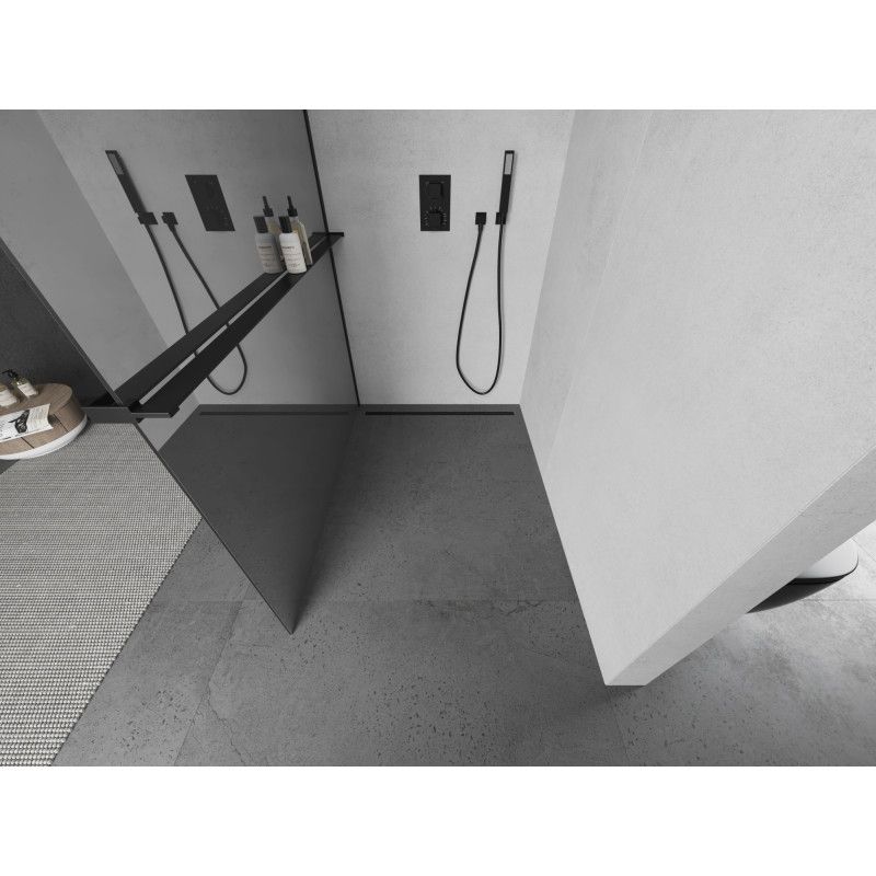 Ścianka prysznicowa z półką Mexen Kioto+ czarna lustro 70x200 800-070-121-70-50 1 szt.