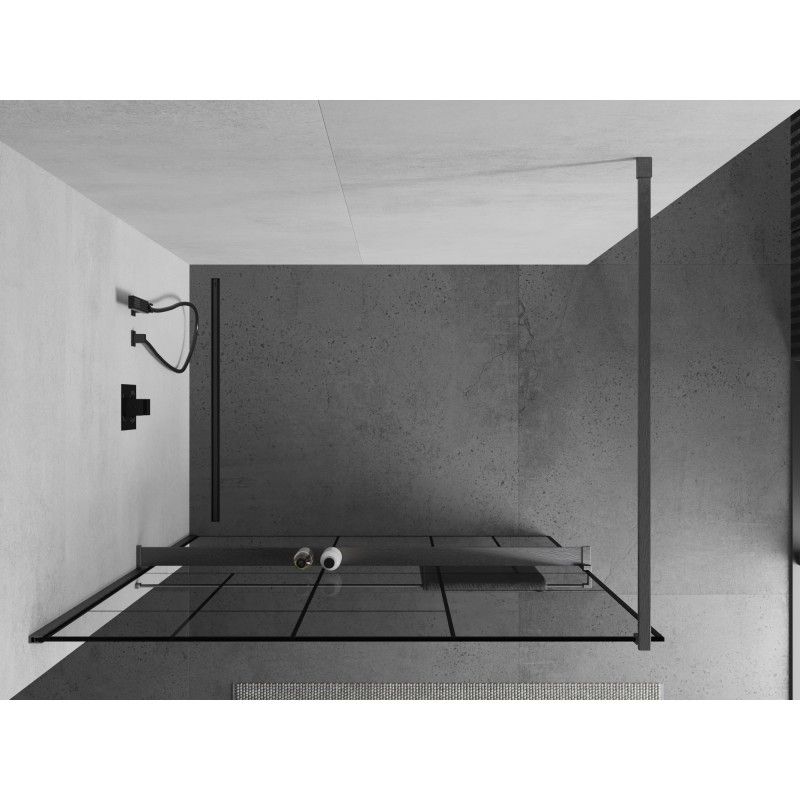 Ścianka prysznicowa z półką Mexen Kioto+ czarny wzór 100 x 200 cm 1 szt.