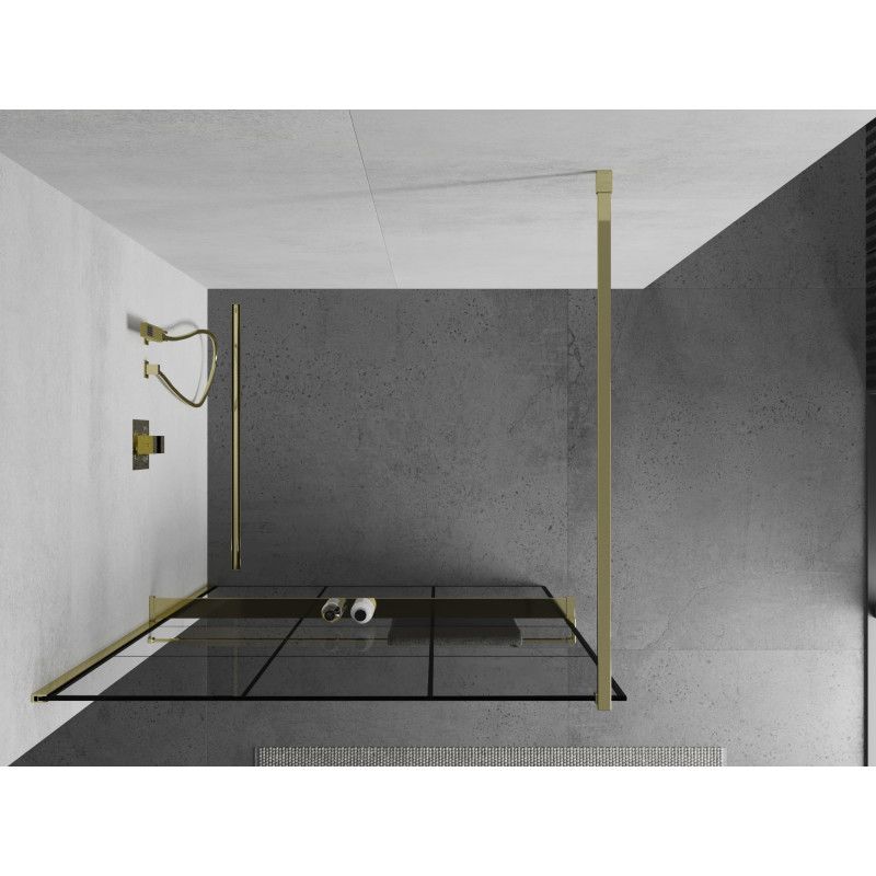 Ścianka prysznicowa z półką Mexen Kioto+ czarny wzór/złoty 110x200 cm 1 szt.