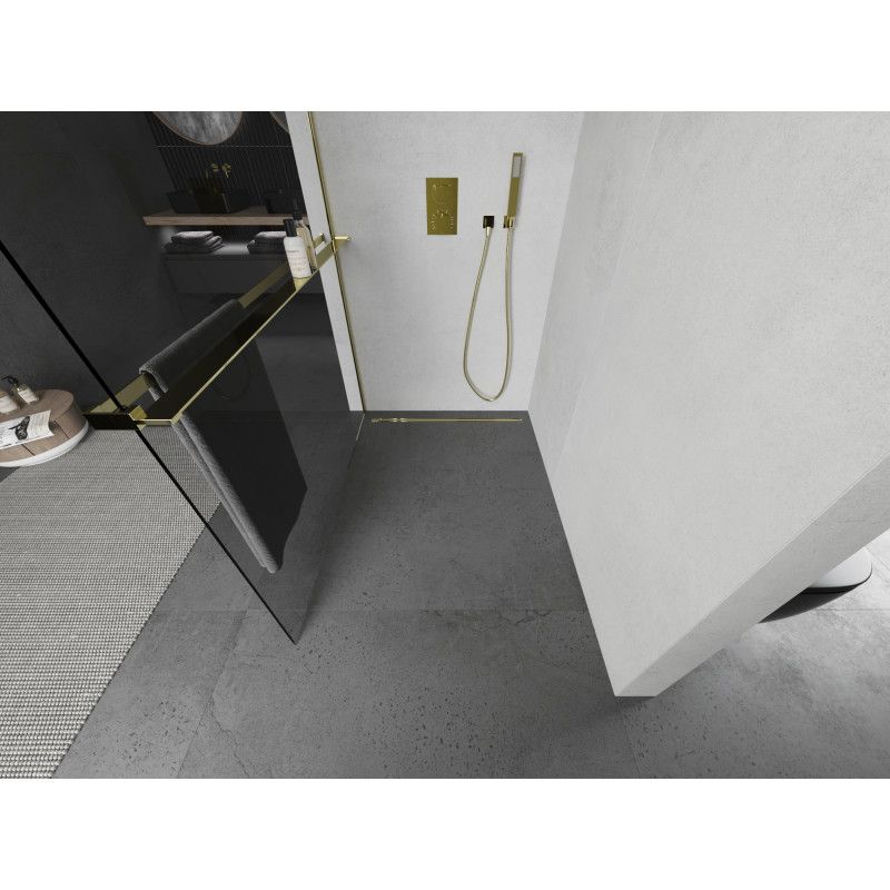 Ścianka prysznicowa z półką Mexen Kioto+ transparent złota 75x200 cm 800-075-121-50-00 1 szt.