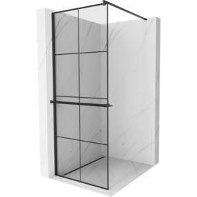 Ścianka prysznicowa z półką Walk-in Mexen Kioto+ 70 x 200 cm, czarny wzór, czarna