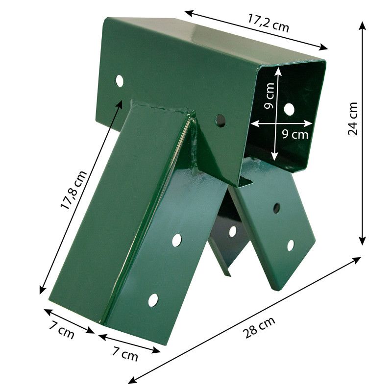 Łącznik do huśtawki 4iQ Group 9x9cm 100 stopni kwadratowy zielony z otworami 1szt.