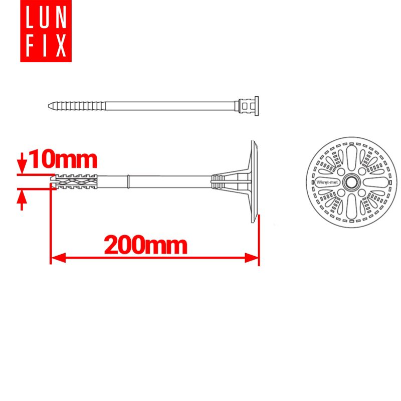 Łącznik tworzywowy  Lun Fix 10x200mm do styropianu 200szt.