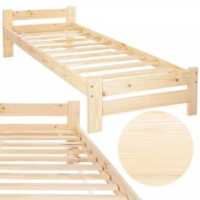Łóżko drewniane jednoosobowe Springos 200x90 ze stelażem i ramą jasnobrązowe 1 szt.