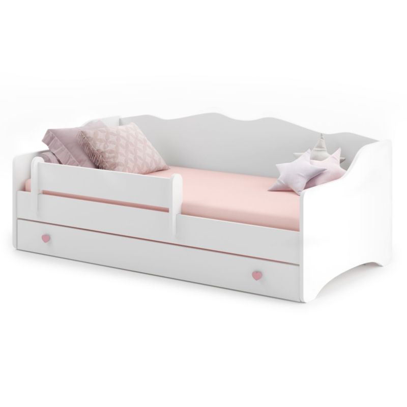 Łóżko dziecięce EMMA WHITE 160x80 z materacem - Białe / Różowe uchwyty 1szt.
