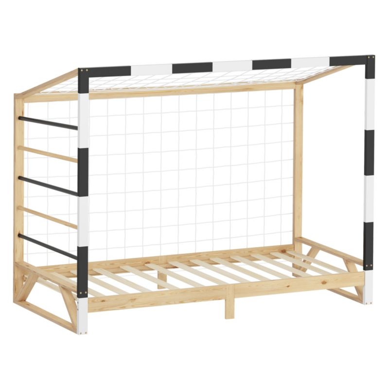 ML Designová dětská postel házenkářská branka 90x200 cm borovicové dřevo s žebříkem a sítí jednoduchý rám na hraní 1 ks.