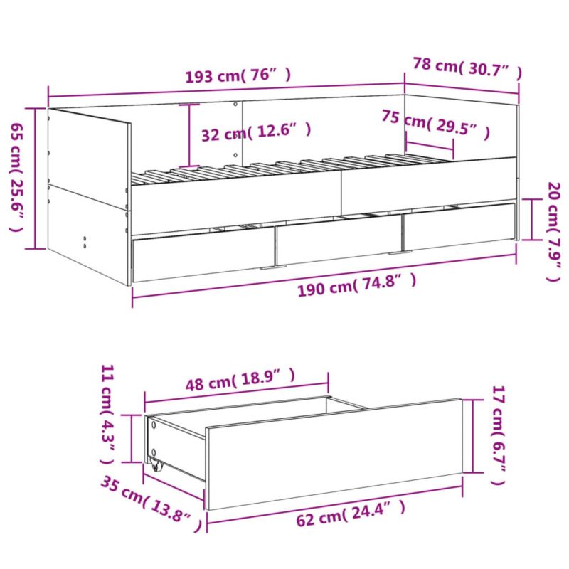 Łóżko dzienne WaszeMeble 75x190 cm brązowe  WM-3280834 1 szt.